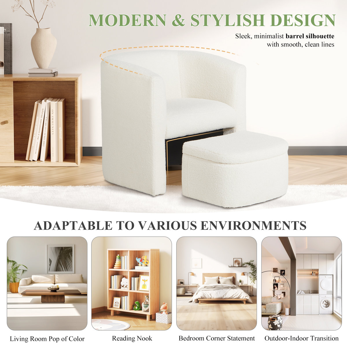 Braedin Upholstered Accent Chair & Storable Ottoman, No Assembly Required